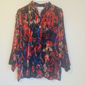 Coldwater Creek Multicolor Abstract Velvet Button Down Blouse